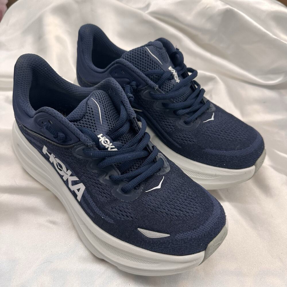 HOKA One One Bondi 9 Varsity Navy White Men's 8.5 D Running Shoes Blue GUC READ
